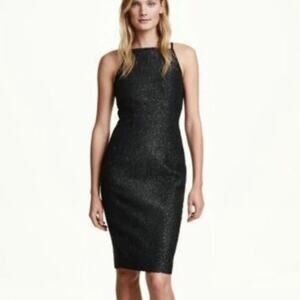 HM Black Metallic Tinsel Shealth Dress Sz 8 Cocktail Minimalist Modern Chic